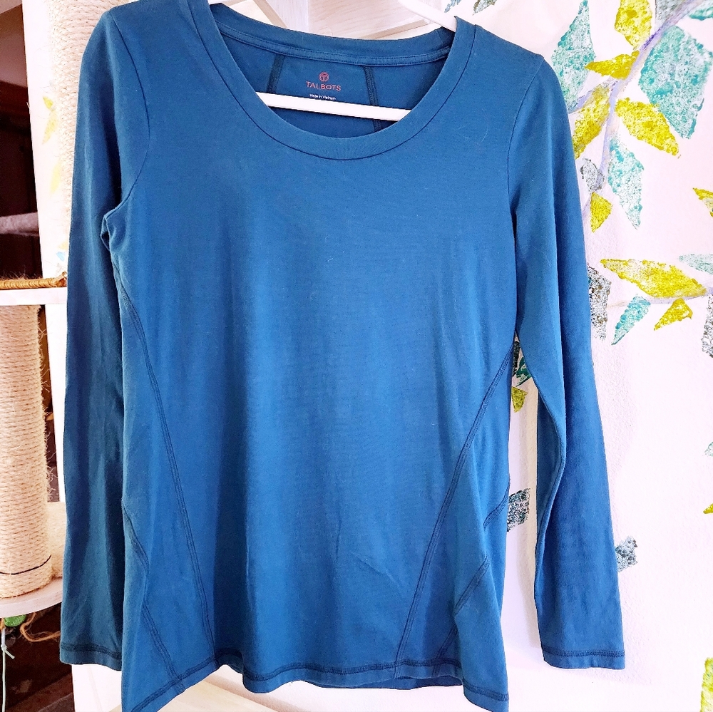 T by Talbots Seam-Detail Teal Blue Long Sleeve Tee S